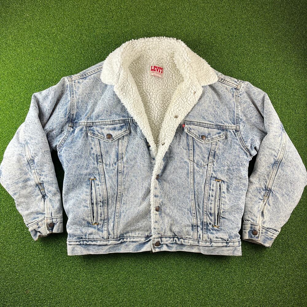 Vintage 80s Made in USA Levi's Acid Wash Sherpa Lined Trucker Jacket Sz L